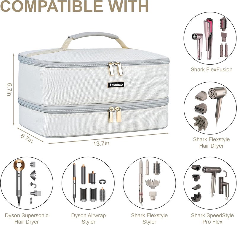 Lexeeco Travel Carrying Case for Shark Flexstyle Attachments Double Layer Hair Dryer Case for Dy son Air wrap Shark Flex Fusion Holder Hair Accessories Tool Organizer Revlon Straightener Styler Bag(Grey) - Image 3